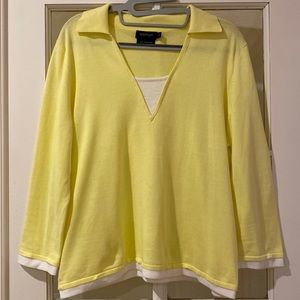 Womyn yellow/white lightweight knit 100% Cotton top -Large